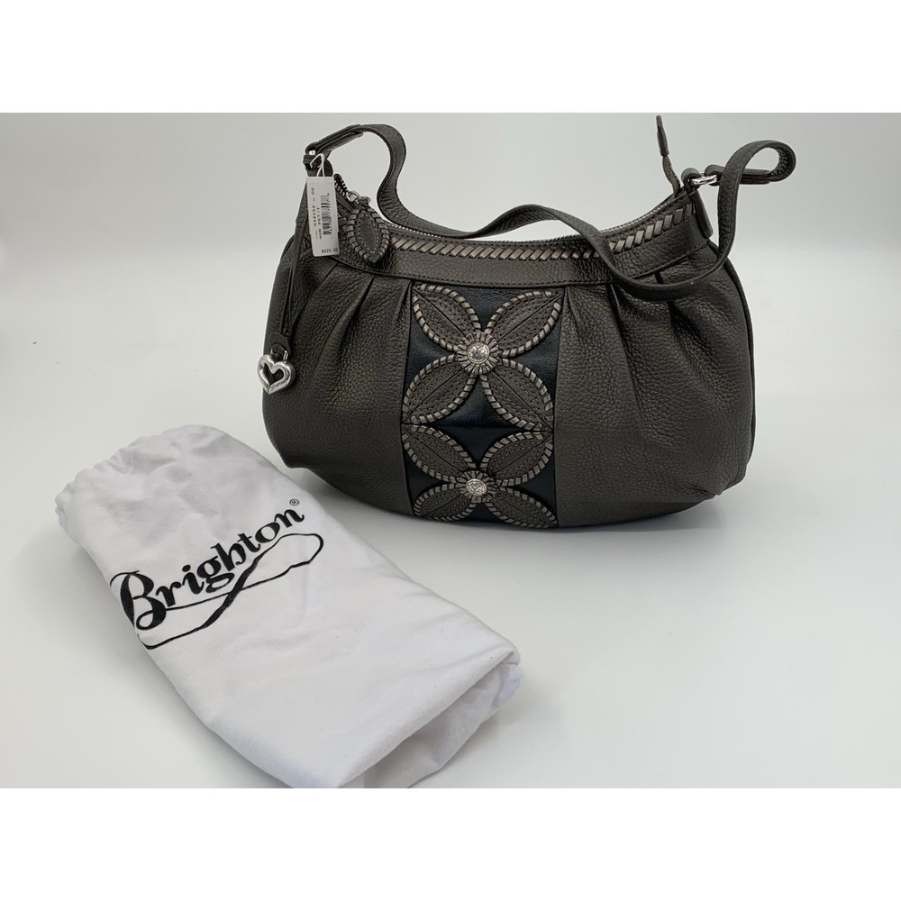 BRIGHTON‎ Masterpiece Mon Amie Shoulder Bag Metallic Pewter Leather NIB Duster